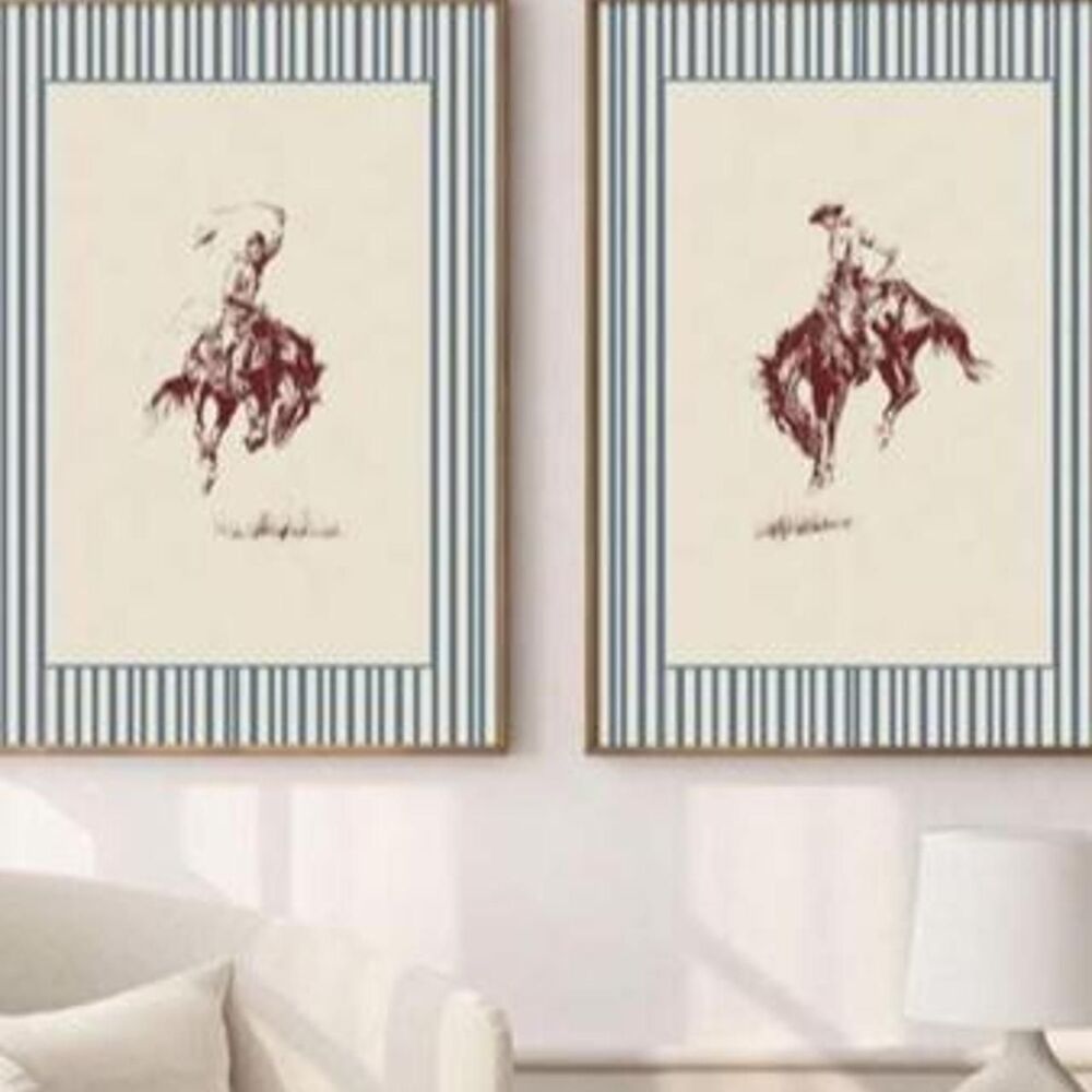 ART Cowboy Western Wall Art Set of 2 12x16 Rustic Rodeo Prints Home Unframed